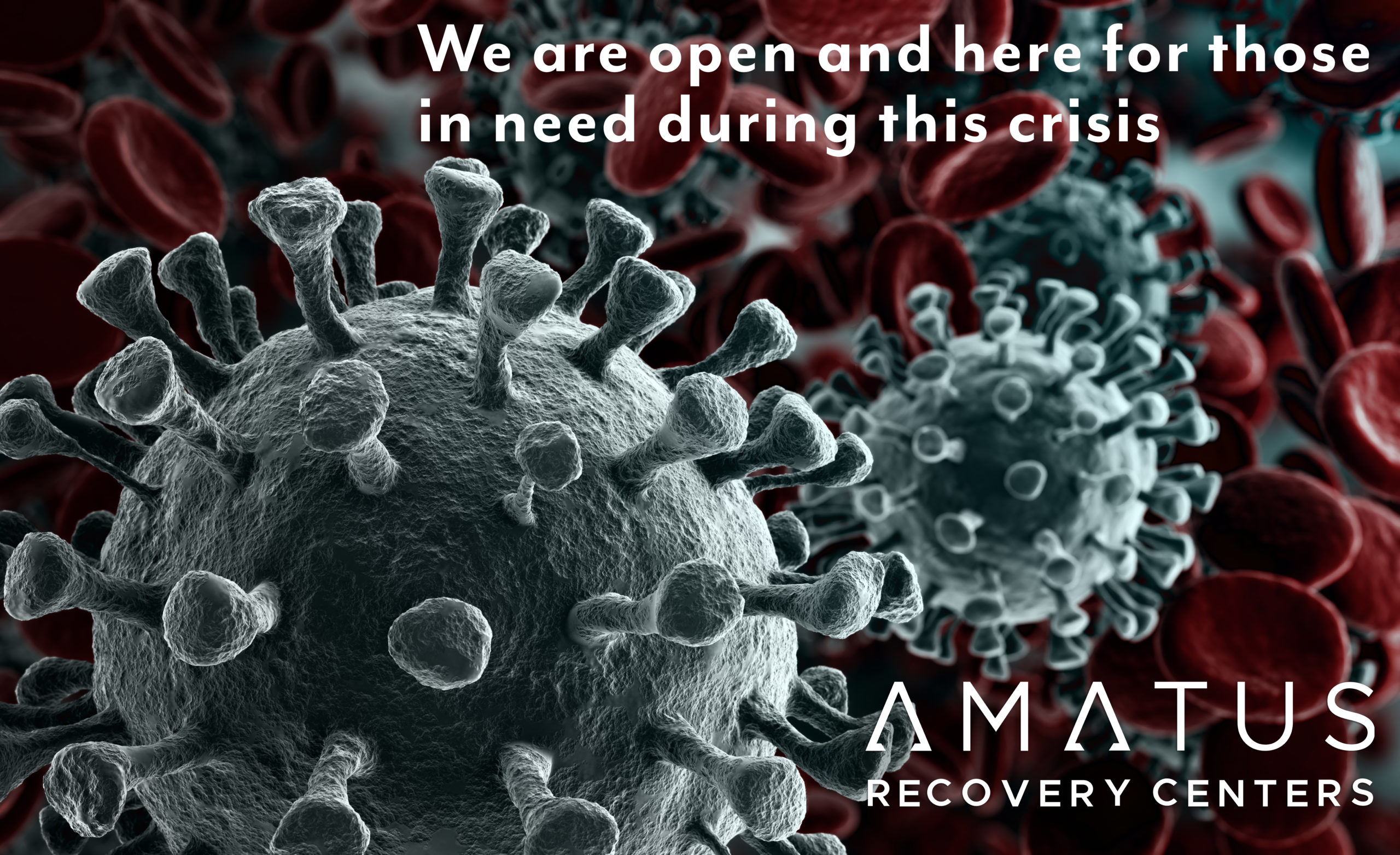 gray covid-19 germs below words that indicate that amatus recovery centers are staying open through the covid-19 crisis