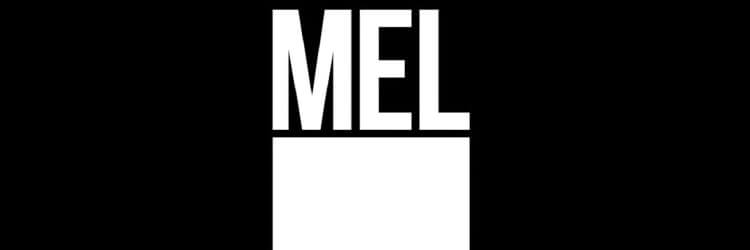 Mel white and black lettering